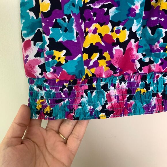 Alfred Dunner VTG bright floral short sleeve elastic waist blouse Plus Size 14 - Picture 6 of 7